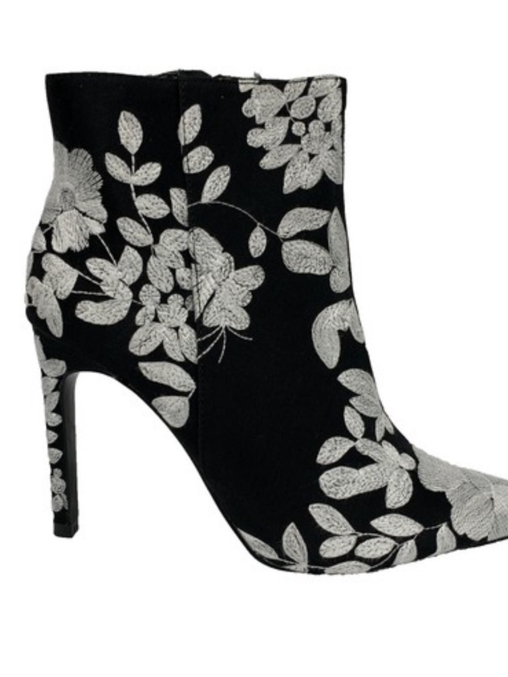 Zara Black Ankle Boots with White Floral Embroidery